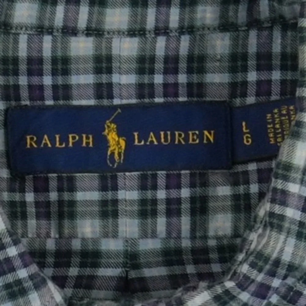 Polo Ralph Lauren Blue Plaid Green Button Down Shirt Men's Size Large